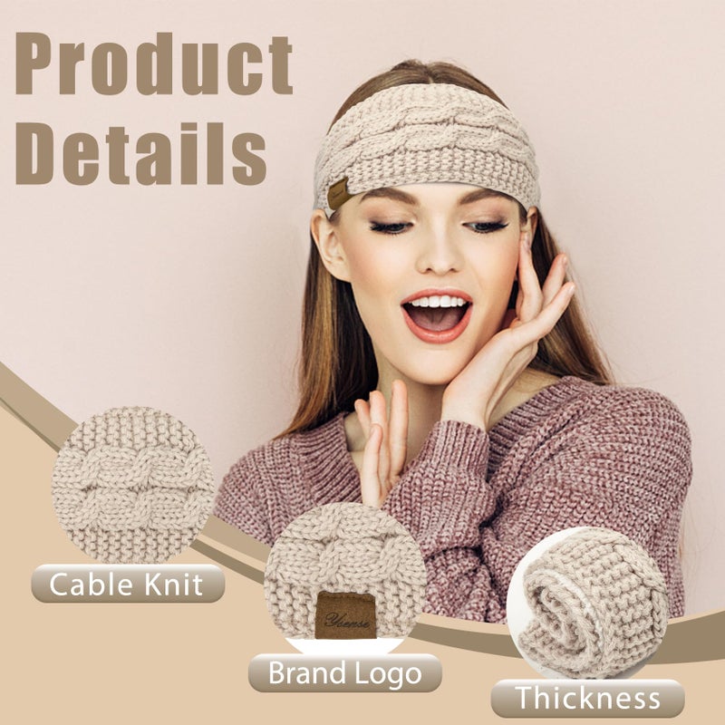 YSense Womens Ear Warmer Headband Cable Knit Winter Headbands Fleece Lined Ear Warmers Stocking Stuffers Gifts for Women - Image 2